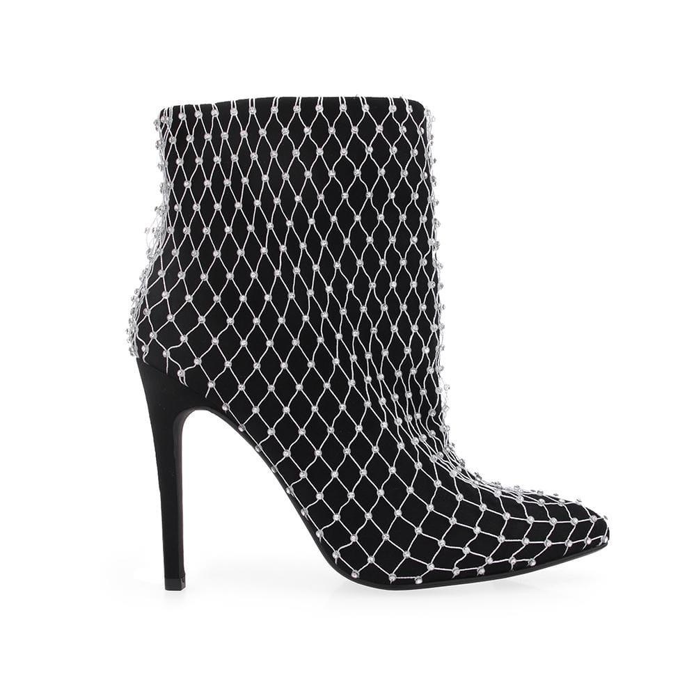 Privileged Perine Black and White Mesh Crystal Heeled Boots Sz 8 NWOT